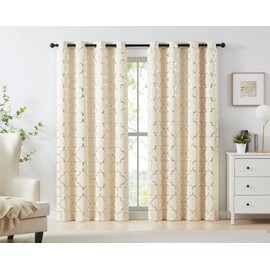 Purainbow Beige Blackout Curtain Panels for Bedroom 84" Gold Foil Moroccan Metallic Print Energy Efficient Drapes for Bedroom Living Room, Thermal Insulated Window Treatments Grommet Top 2 Panels