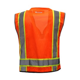 SET OF 5 P5511 Class 2 High viz Two Tone Reflective Strips Breathable Mesh Vest, Pockets Harness D-Ring Pass Thru, ANSI/ISEA, Construction Traffic Emergency (Neon Orange)