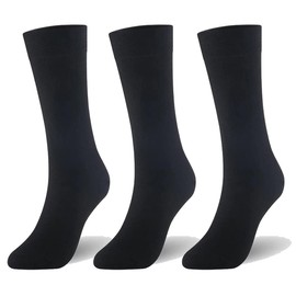 Calcetines de vestir para hombre clásicos de negocios, informales, color liso, de alta calidad, negro, (Black (3 Pairs)), M