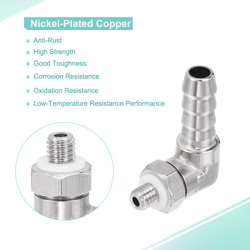 MECCANIXITY Nickel-Plated Copper Hose Barb Fitting Elbow 6mm Barbed M5x0.8