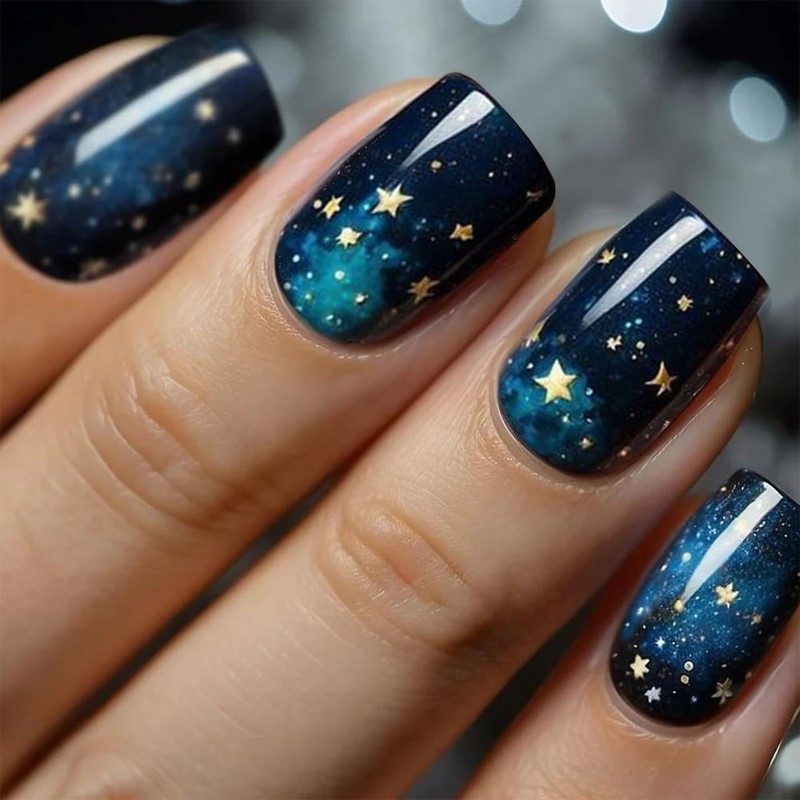 Zernblend 24 Pieces Starry Sky Manicure, Press On Nails, Fake
