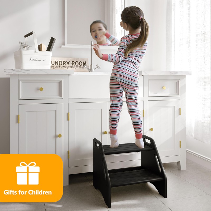 AMBIRD Wooden Step Stool, Two Step Stools 300 lbs Capacity