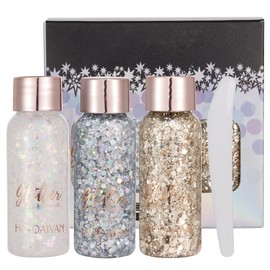 GL-Turelifes Mermaid Sequins Chunky Glitter Liquid Eyeshadow Glitter Body Gel Festival Glitter Cosmetic Face Hair Nails Makeup Long Lasting Sparkling 30 g (Set A)