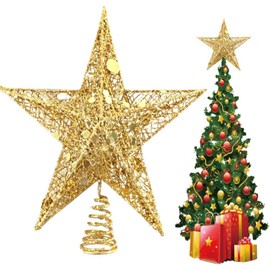 DUOLEIMI Tree Top Star Christmas Top Star 9.8 inches (25 cm) Christmas Tree Star Christmas Ornament Decoration Star Gold