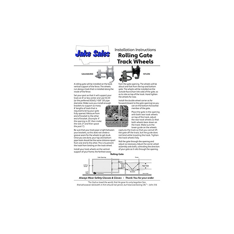 Jake Sales Chain Link Rolling GATE Track Wheel Roller: to