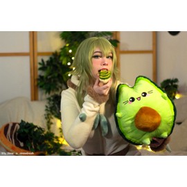 moodrush® Avocado Cat Plush Toy Kawaii Kitty Plush Fabric and Embroidery Washable Approx. 35 x 30 cm
