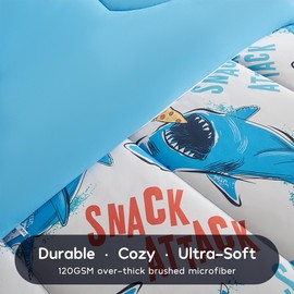 SLEEP ZONE Jersey Knit 2-Piece Twin Size Comforter Set, Blue Shark Design for Boys, Skin-Friendly and Breathable, Super Soft, Durable, Comfortable Kids Bedding Set（Sharks, Twin）