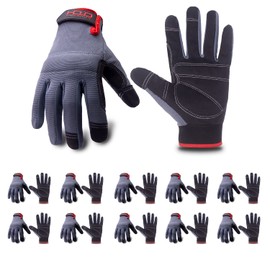 HLDD HANDLANDY Mens General Utility Work Gloves, Mechanic Work Gloves Men Women, Light Duty Safety Work Gloves with Touchscreen (L, Gray-10Pairs)
