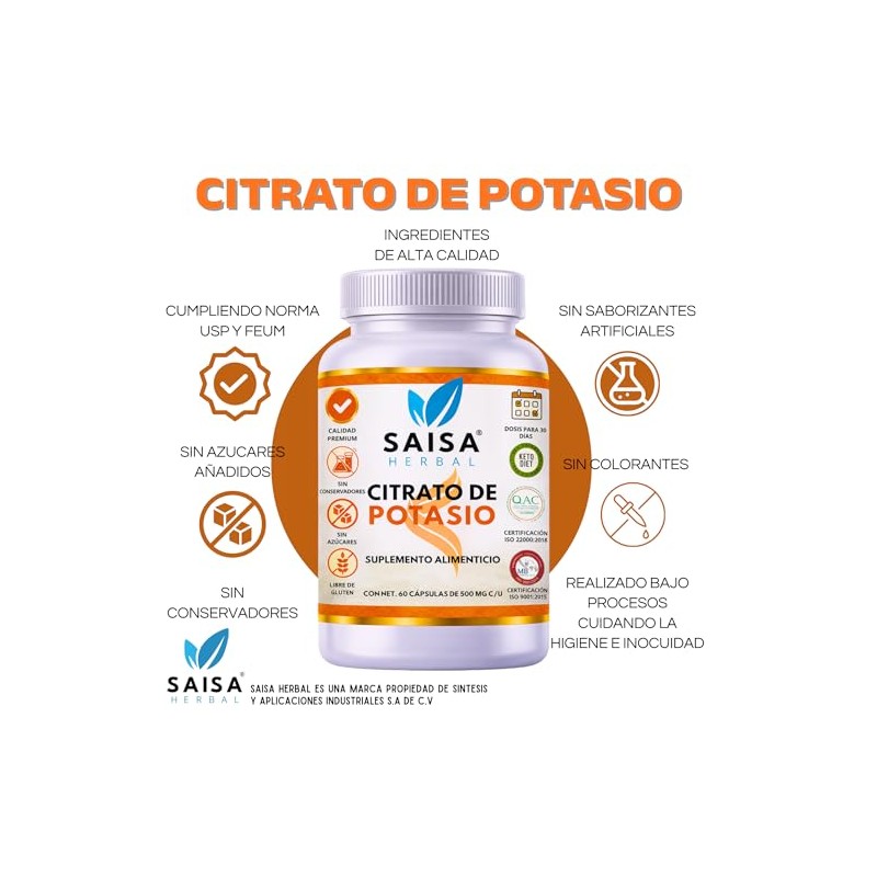 Citrato de Magnesio y Citrato de Potasio con 60 cápsulas