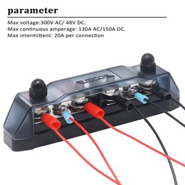 Recoil BBPG4 Bus Bar Positive and Negative 4 x 5/16”(M8) Studs and 4 x #8 Screw Terminals Power Distribution Block Busbar with Ring Terminals 150 Amp Rating