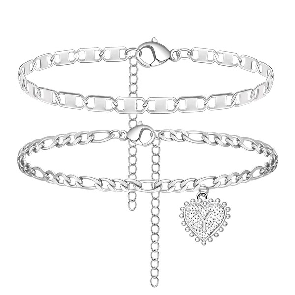 Y Silver Initial Anklet for Women Silver Cuban Link Anklet