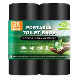 50 Portable Compost Toilet Waste Bags - Thick Biodegradable, 8 Gal Capacity, Adults Outdoor Potty Bags for 5 Gallon Bucket Toilet Seat