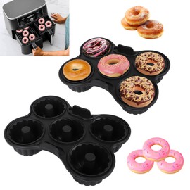 2 Pcs Silicone Donut Mold for 8QT-10QT Air Fryer, Reusable Donut Pan for Baking, 5 Cavity Non-Stick Bagel Pan, Air Fryer Accessories for Ninja Double Stack, Black