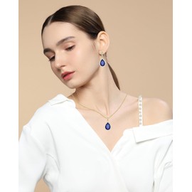 REASAYLL Jewelry Sets For Women 925 Sterling Silver Post Teardrop Dangle Stud Earrings Necklace Set Crystal Rhinestone Wedding Prom Costume Jewelry for Women Yellow Gold Plated Sapphire