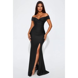 Memoriesea Women's Sexy V Neck Sleeveless Off Shoulder High Split Cocktail Party Maxi Dress Black