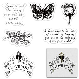 Flowers Love Letter Butterfly Clear Stamps for Card Making, Valentine's Day Love Words Sentences Transparent Silicone Stamps for DIY Scrapbooking Supplies Embossing Paper Card Album Decoration Craft