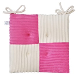 Zalvox Office Stacking Chair Cushion with Ties, Corduroy High Density Foam Non-Slip Kitchen Seat Cushion, Square 17" x 17" Indoor Dining Chair Pads, White + Pink, 1 PCS