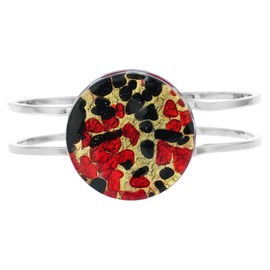 GlassOfVenice Murano Glass Venetian Reflections Metal Bracelet - Black Red