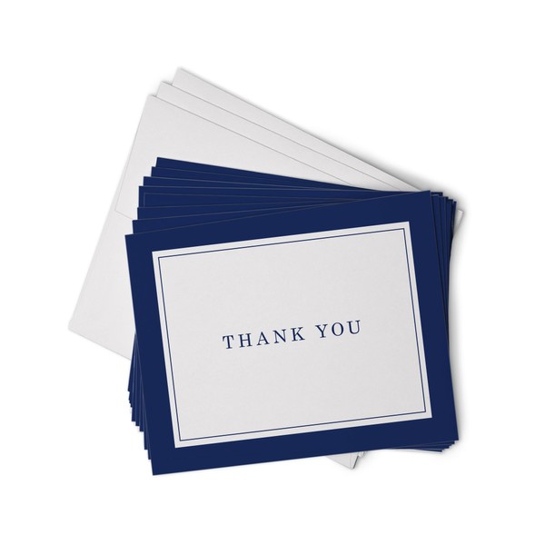 Navy Blue Formal Thank You Cards with Border - 24