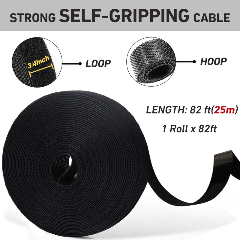 25M 3/4 inch Fastening Cable Ties, Hitotsu Reusable Hook and