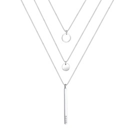 Elli 0104862717_40 Women's Necklace with Pendant Geo Circle Layer Rectangle 925 Silver Crystal White Brilliant Cut 40 cm, Sterling Silver, Crystal