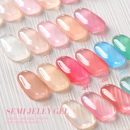 BORN PRETTY Semi Jelly Gel Nail Polish Jelly White Gel Polish Sheer Clear White Natural Translucent Hema-Free Soak Off Gel Polish Nail Art DIY 15ML