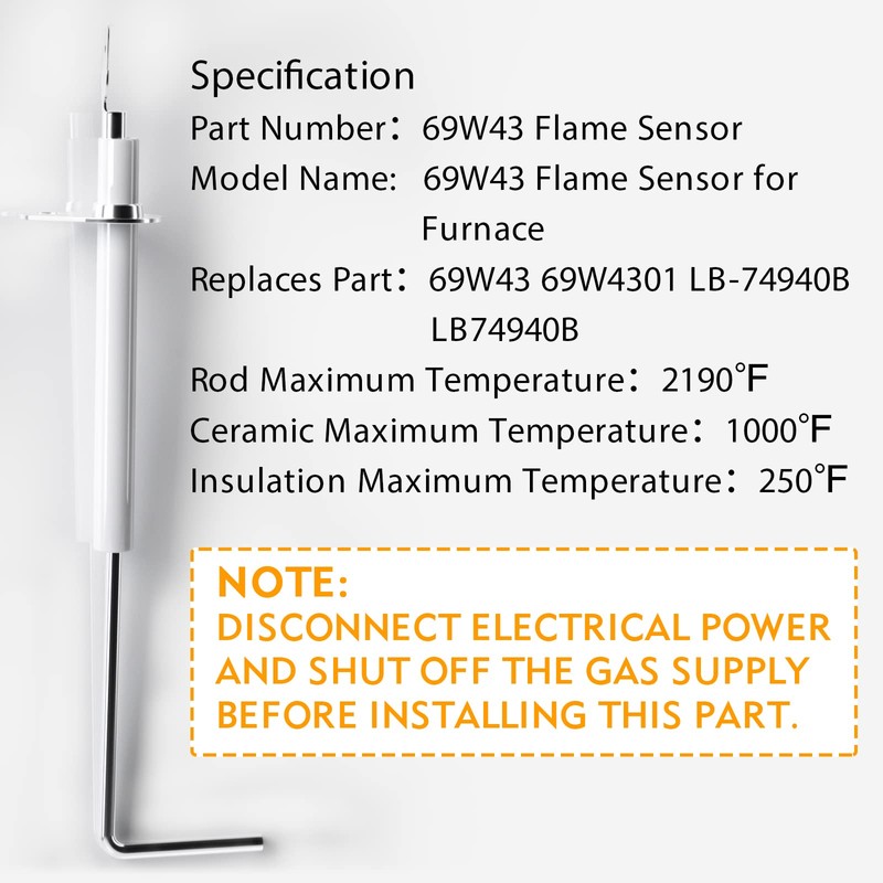 69W43 Flame Sensor Furnace: [2 PCS] OEM Upgraded Qualified Flame