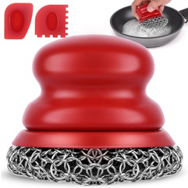 Onewly Cast Iron Scrubber and Scraper, Chain Mail Scrubber Cast Iron for Cleaning Dishes, Stock Pots, Pans, Griddles, Grills, Cast Iron Skillets, Dish Scouring Pads