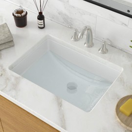 Undermount Bathroom Sink Rectangle - GhomeG 21x15 Inch White Rectangular Porcelain Ceramic Vessel Sink with Overflow, Under Counter Lavatory Vanity