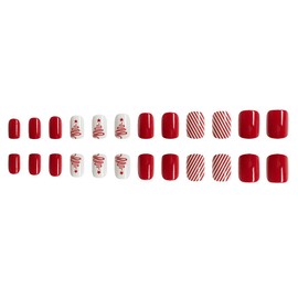 Short Christmas Press on Nails Petite Red Fake Nails Winter Acrylic Nails False Nails with Xmas Tree Designs Cute Glue on Nails Christmas Extra Short Stick on Nails for Women Manicure Decorations