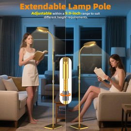 PACOVY Floor Lamp, Adjustable Height Floor Lamps for Living Room Bedroom, 120 LED Super Bright Standing Lamp Remote & Touch Control Dimmable Gooseneck Tall Stand Reading Lamp for Office Craft, Gold