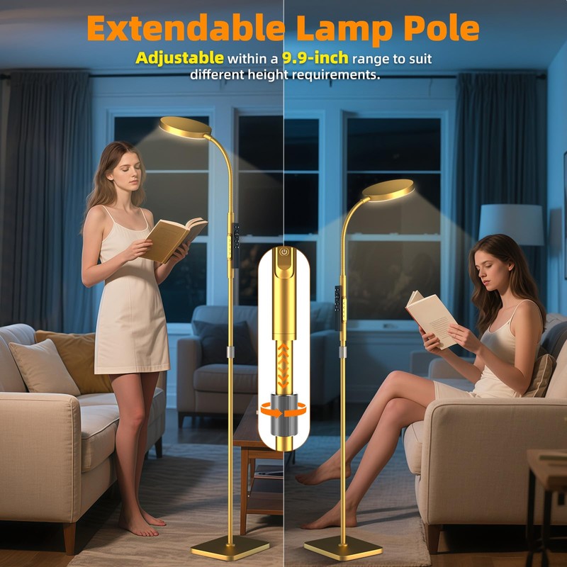 PACOVY Floor Lamp, Adjustable Height Floor Lamps for Living Room