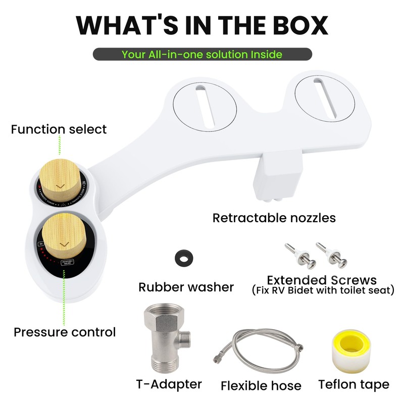 Terapaton RV Bidet for Camper Toilet, Non-Electric Toilet Sprayer Attachment