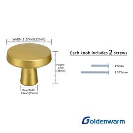 goldenwarm Brushed Brass Cabinet Knobs Solid Gold Dresser Knobs - LS5310YW Modern Drawer Knobs Kitchen Cupboard Hardware Bathroom Cabinet Hardware, 10 Pack
