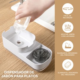 Wodoso Dispensador de jabón Cocina Incluye Esponja Nuevo Modelo Mejorado Soap Dispenser,Organizador 3 en 1,Base Antideslizante, Dispensador de Jabon para Cocina, Baño y Fregadero