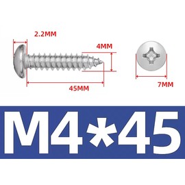 M4*45 Phillips Pan Head Wood Screws 304 Stainless Steel Self-Tapping Screws for Wood Full Thread Woodworking fastener (20pcs)