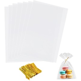 Transparent Candy Bags, Pack of 100, Clear Cellophane Bags, 28 x 20 cm, Square Bag, Candy Gift Bag with Ties for Birthday, Christmas, Party, Candy Giveaway
