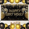 Happy Birthday Backdrop Black and Gold Glitter Leopard Print Balloons
