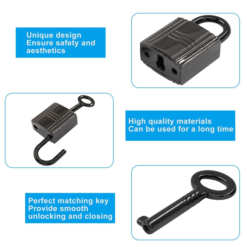 Waziaqoc 2Pcs Mini Padlocks, Square Black Padlock with Keys Metal