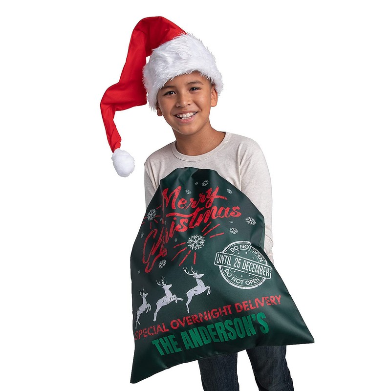 Fun Express Large Santa Drawstring Bags, 3 Pieces