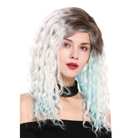 WIG ME UP - 803AD-8+60+L-BLUE Quality women's wig lady side parting afro curls curly ombre brown blonde blue mix