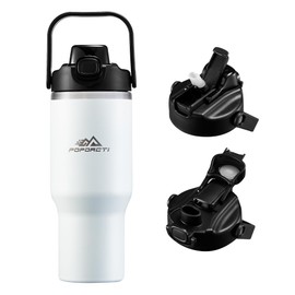 POPOACTI Insulated Tumbler - 32 oz Stainless Steel Water Bottle, Double-Walled Vacuum, BPA-Free, Dishwasher Safe, Flip Straw & Slip Lid, Keeps Drinks Hot & Cold for Hours (White)