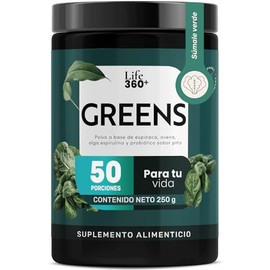 Life 360+ Greens, Jugo Verde en Polvo con Espirulina, Espinaca, Arándano, Resveratrol, Pre y Probióticos | Sabor Piña | 50 Porciones