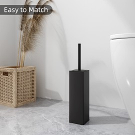 BVL Black Toilet Brush, Square Silicon Toilet Brush and Holder, Free Standing Toilet Brush Including 2 Quick Drying Brush Heads