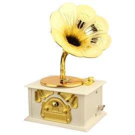 Retro Gramophone Music Box Classic Phonograph Shape Music Box for Home Desktop Musical Decoration White