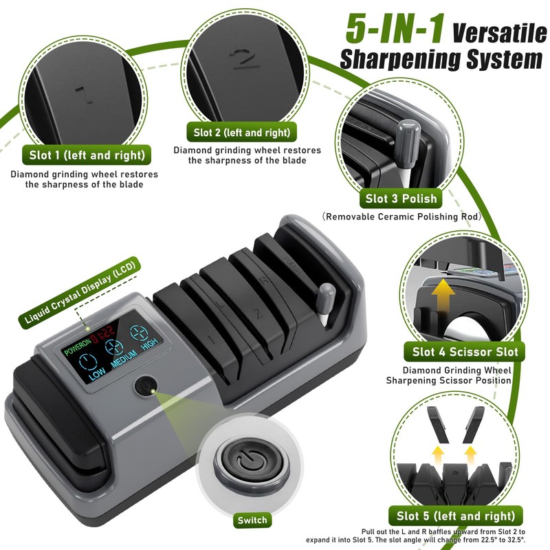 5-in-1 Electric Knife Sharpener for All Knives – Diamond Abrasive