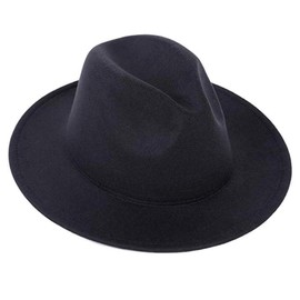 UPSTORE 1PCS Black Women Men Lady Girls Woolen British Jazz Elegant Wide Brim Fedora Flat Panama Hat Cap Headwear for Wedding Party Talent Show