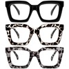 REAVEE 3 Pack Oprah Style Oversized Reading Glasses for Women Men, Blue Light Blocking Computer Thick Frame stylish Square Readers with Spring Hinge((Black/Grey Tortoise/Clear Tortoise, 1.25)