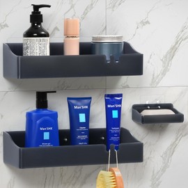 YAWSOUP Acrylic Shower Caddy Bathroom Organizer,Rustproof Shower Shelves - No Drilling Wall Mount Shelf, Adhesive Bathroom Storage For Shampoo With Soap Holder 3 Pack
