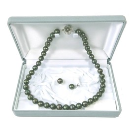 Black Pearl Necklace And Earrings, Black Lip Oyster Pearl 0.4 Inches (9.0 mm) Peacock Color, Gift Wrapped